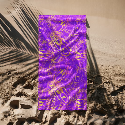 Print On Demand  - Beach Towel - "It's 5 o'clock Somewhere" (Yellow on Purple)