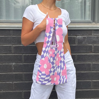 Nao Checkered Flower Tote Bag