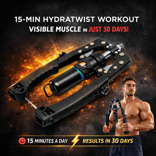 Jolissea muscle trainer hand grip device with a fit man demonstrating its use — the perfect home fitness solution.