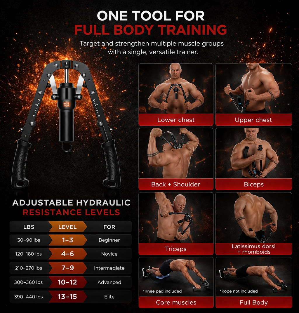 Build strength at home with Jolissea — demonstrated by a fit athlete targeting chest, arms, core, and full-body training.