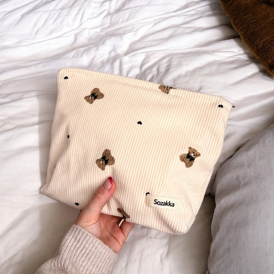 Teddy Bear Corduroy Makeup Bags