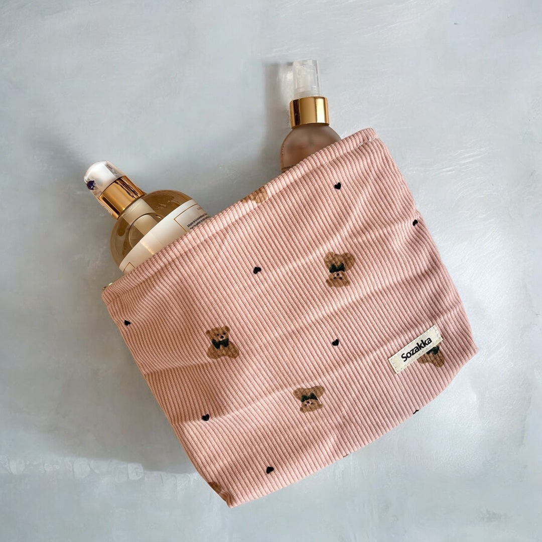 Teddy Bear Corduroy Makeup Bags