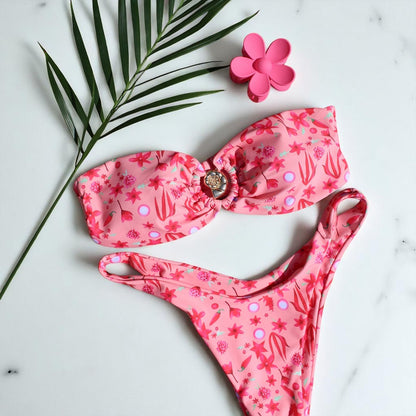 Rosy Pop Bandeau Bikini Set